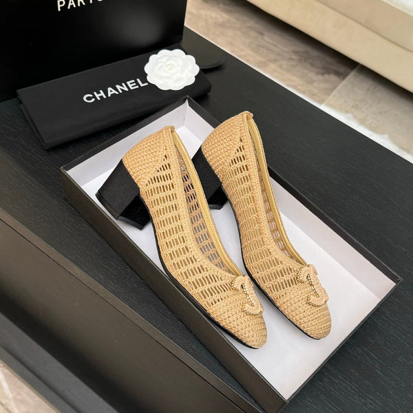 CC 25P Tacco da ballerina 50mm Rafia beige Logo grande