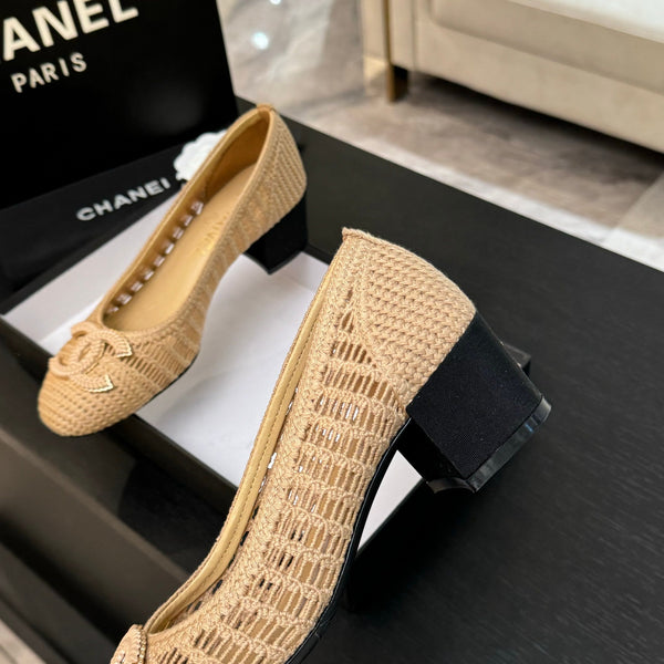 CC 25P Tacco da ballerina 50mm Rafia beige Logo grande