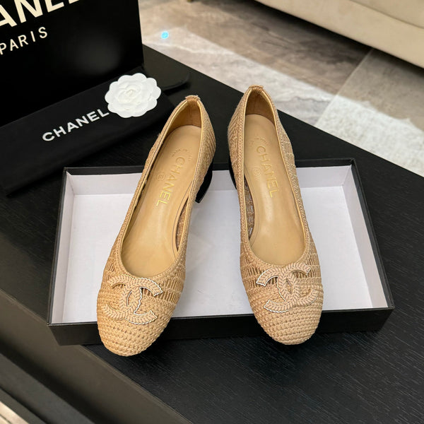 CC 25P Tacco da ballerina 50mm Rafia beige Logo grande