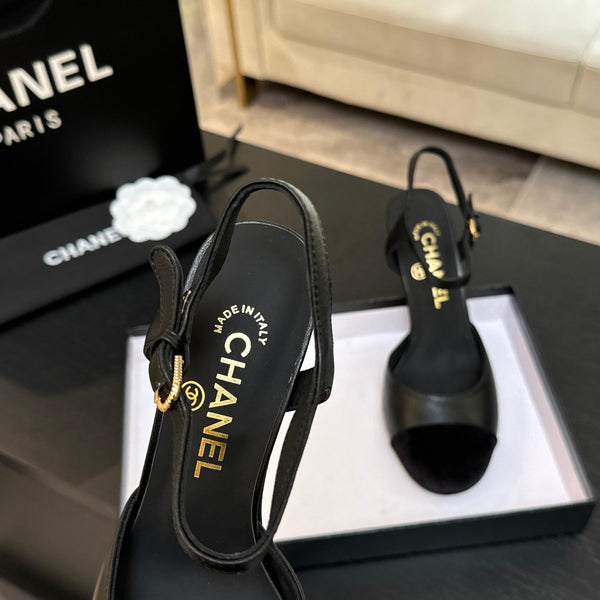 CC 25S Slingback 85mm Black Calfskin Purple Suede