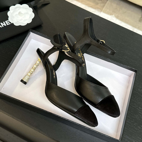 CC 25S Slingback 85mm Black Calfskin Purple Suede