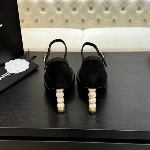 CC 25S Slingback 85mm Black Suede Grosgrain