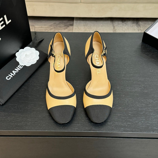 CC 25S Slingback 85mm Pelle di vitello beige Grosgrain nero