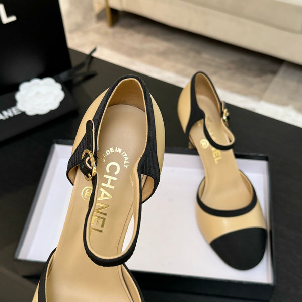 CC 25S Slingback 85mm Pelle di vitello beige Grosgrain nero