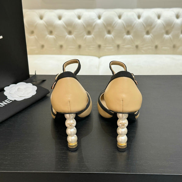 CC 25S Slingback 85mm Pelle di vitello beige Grosgrain nero