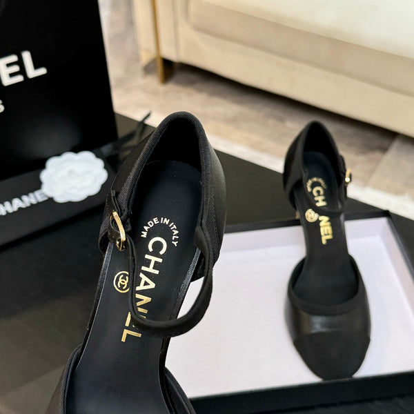 CC 25S Slingback 85mm Black Calfskin Grosgrain