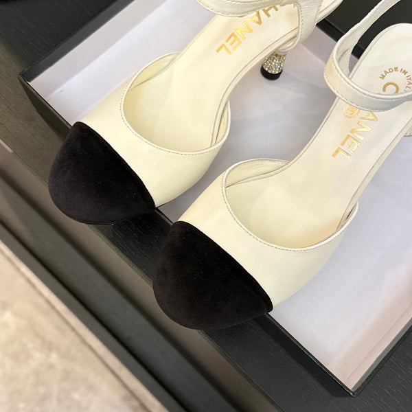 CC 25S Slingback 85mm White Calfskin Black Suede