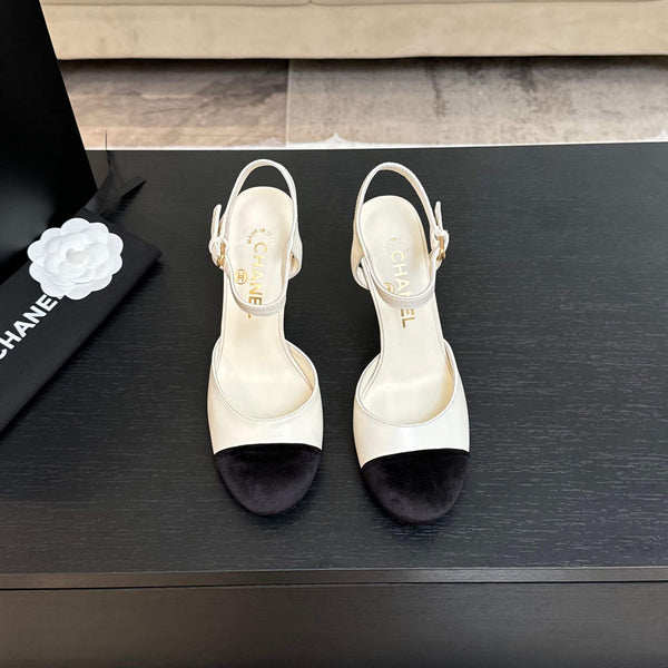 CC 25S Slingback 85mm White Calfskin Black Suede