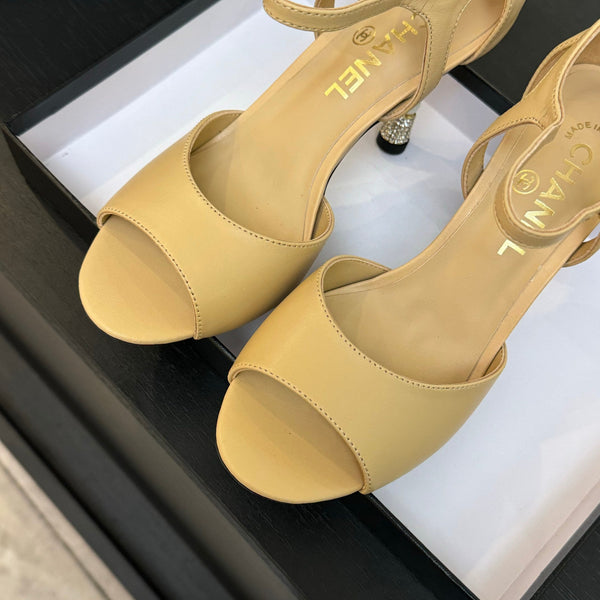 CC 25S Sandalo Tacco 85mm Pelle di Vitello Beige