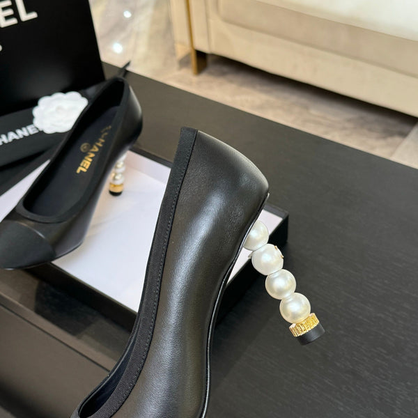 CC 25S Pump 85mm Black Calfskin Grosgrain