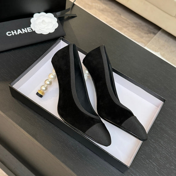 CC 25S Pump 85mm Nero Suede Grosgrain