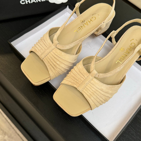 CC 25S Sandal Heel 50mm Beige Suede Kidskin