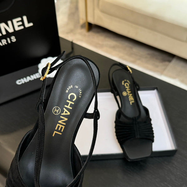 CC 25S Sandal Heel 50mm Black Suede Kidskin