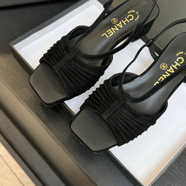 CC 25S Sandal Heel 50mm Black Suede Kidskin