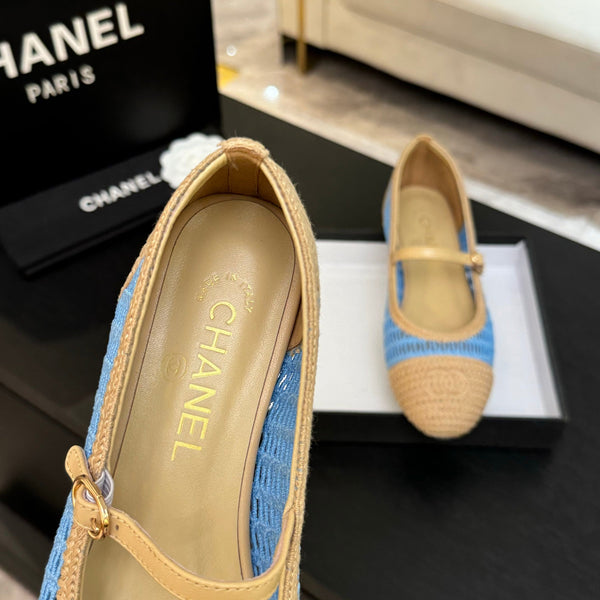 CC 25P Mary Jane 15mm Beige Blue Raffia 373782