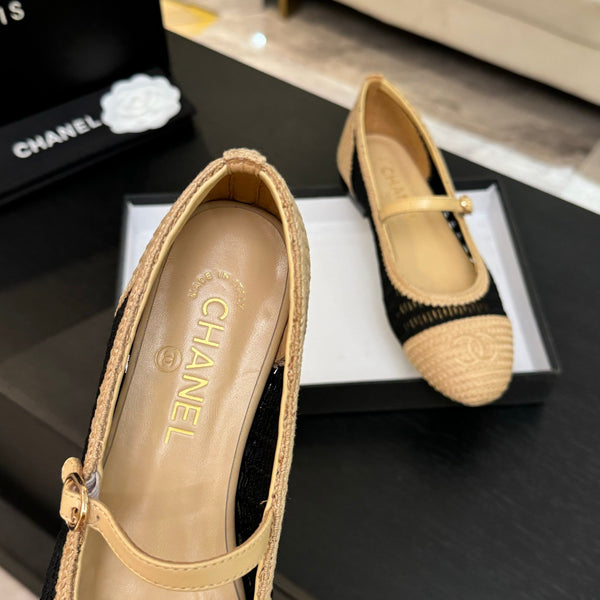 CC 25P Mary Jane 15mm Beige Black Raffia 373783