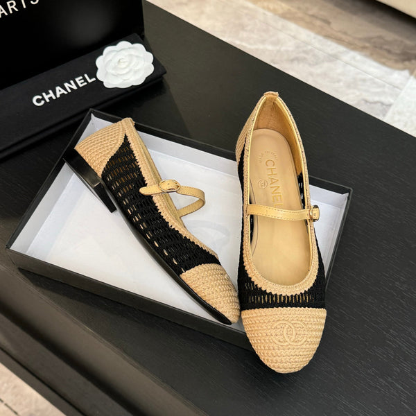 CC 25P Mary Jane 15mm Beige Black Raffia 373783