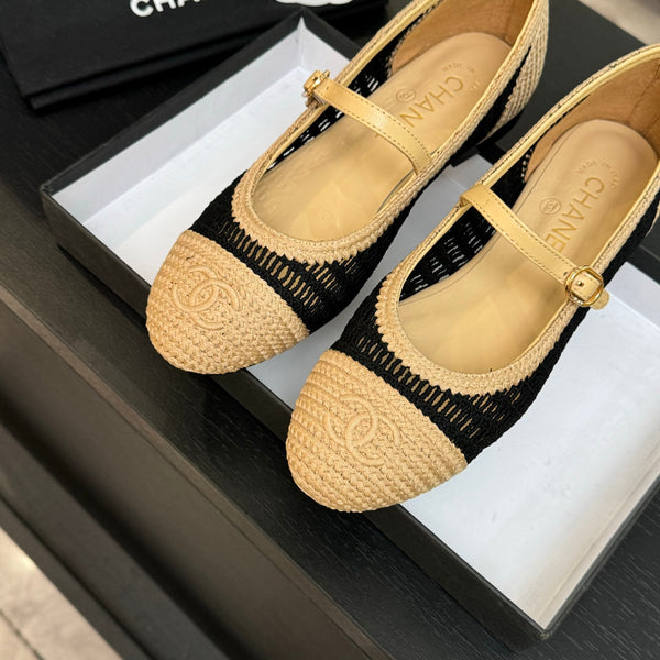 CC 25P Mary Jane 15mm Beige Black Raffia 373783