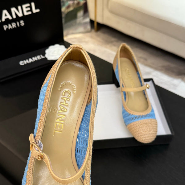 CC 25P Mary Jane 50mm Beige Blue Raffia 373789