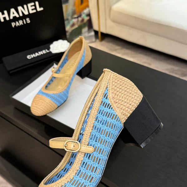 CC 25P Mary Jane 50mm Beige Blue Raffia 373789