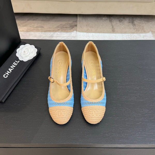 CC 25P Mary Jane 50mm Beige Blue Raffia 373789
