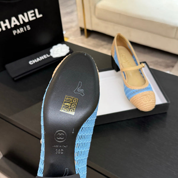 CC 25P Mary Jane 50mm Beige Blue Raffia 373789
