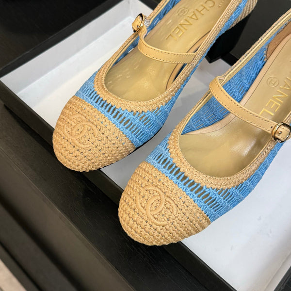 CC 25P Mary Jane 50mm Beige Blue Raffia 373789
