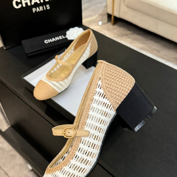 CC 25P Mary Jane 50mm Beige White Raffia 373790