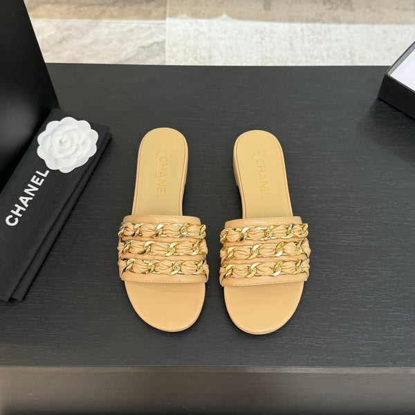 CC 25B Sandali bassi in pelle di pecora beige con catena 373816