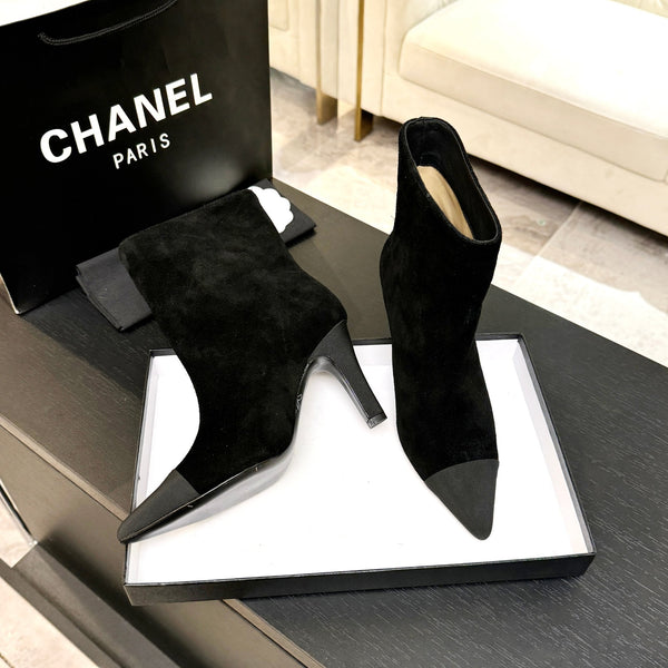 CC Gabrielle Chanel Bottines 8,5 cm Daim noir Tissu noir
