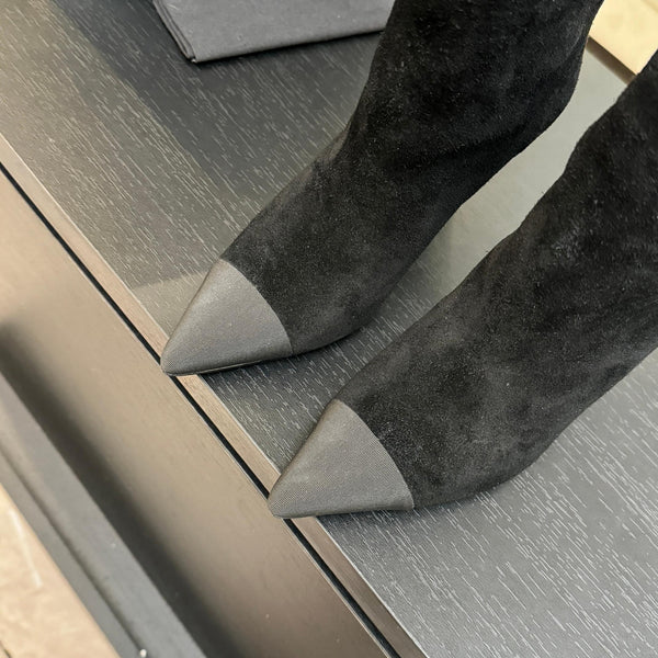 CC Gabrielle Chanel Bottines 8,5 cm Daim noir Tissu noir