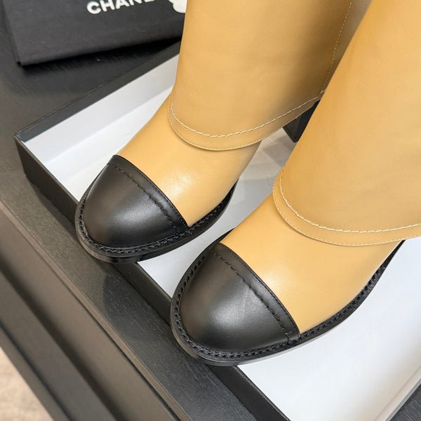 CC 26s Chunky Heel Trouser Ankle Boots Black Beige Sheepskin 673033