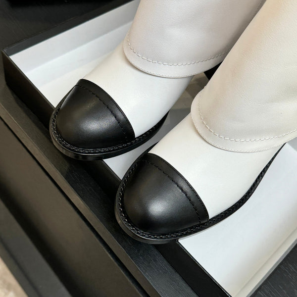 CC 26s Chunky Heel Trouser Ankle Boots Black White Sheepskin 673036