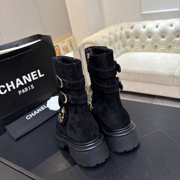 CC 26s Combat Boots Quilted Black Suede Black Patent Calfskin 957756