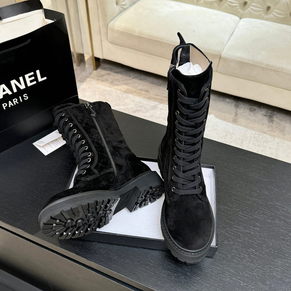 CC Combat Boots 26s Black Suede Leather 101987