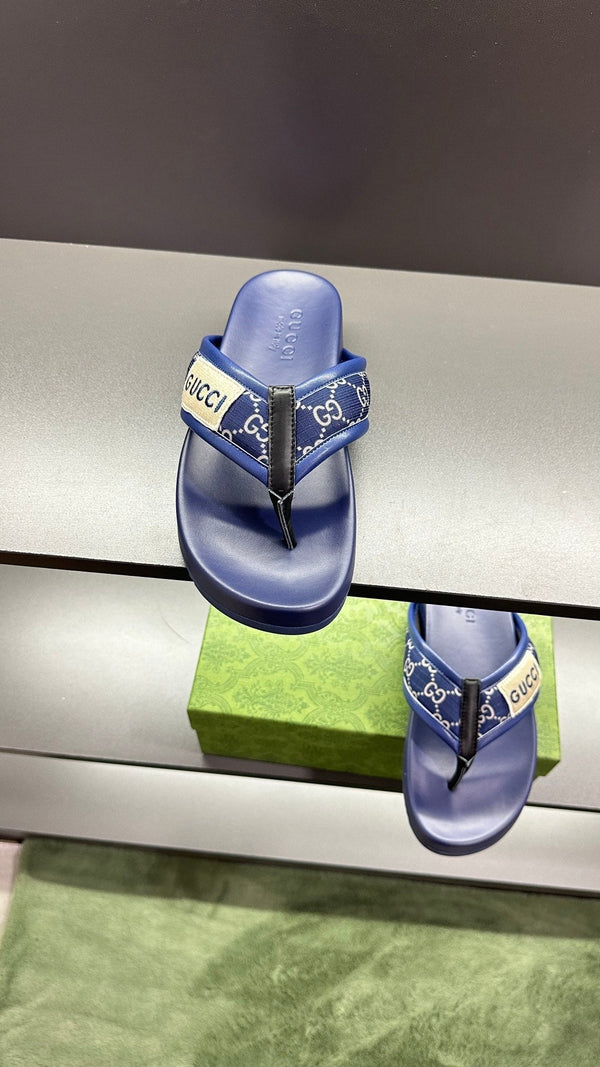 GG Men's Thong Sandals Blue Polyester Leather 547248