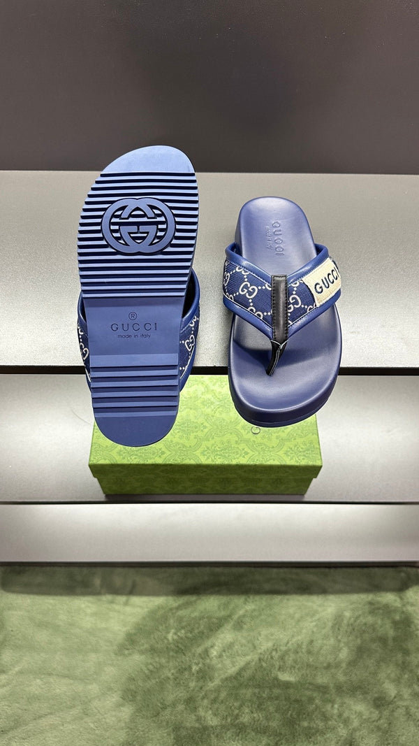 GG Men's Thong Sandals Blue Polyester Leather 547248