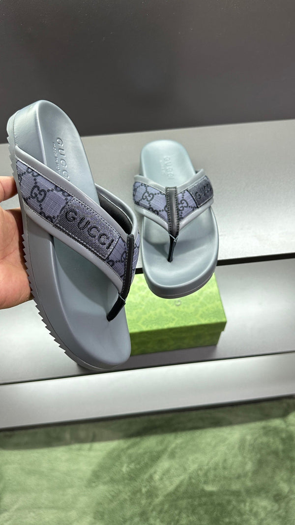 GG Men's Thong Sandals Purple Grey Polyester Leather 547243