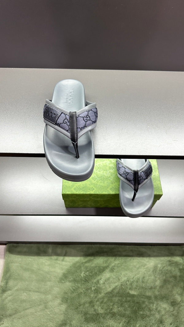 GG Men's Thong Sandals Purple Grey Polyester Leather 547243