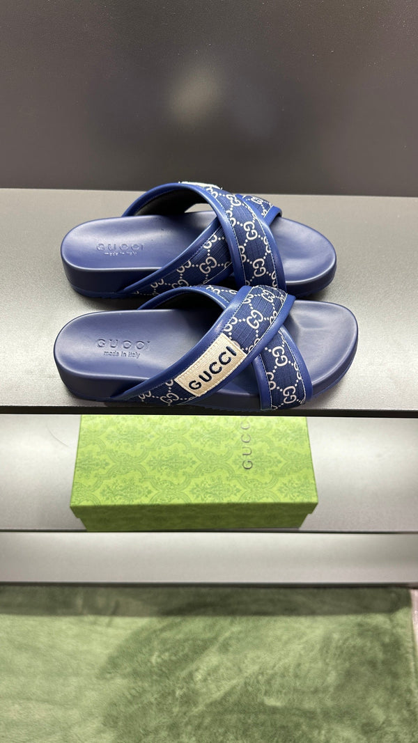 GG Men's Sandals Blue Polyester Leather 547245