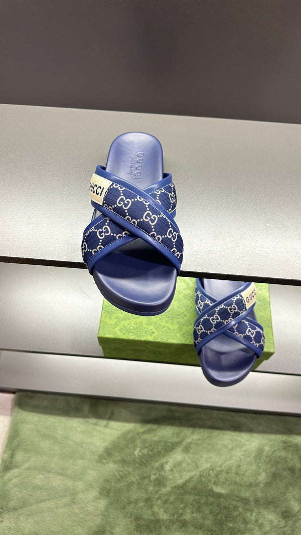 GG Men's Sandals Blue Polyester Leather 547245