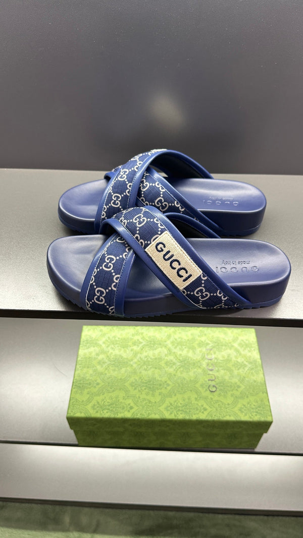 GG Men's Sandals Blue Polyester Leather 547245