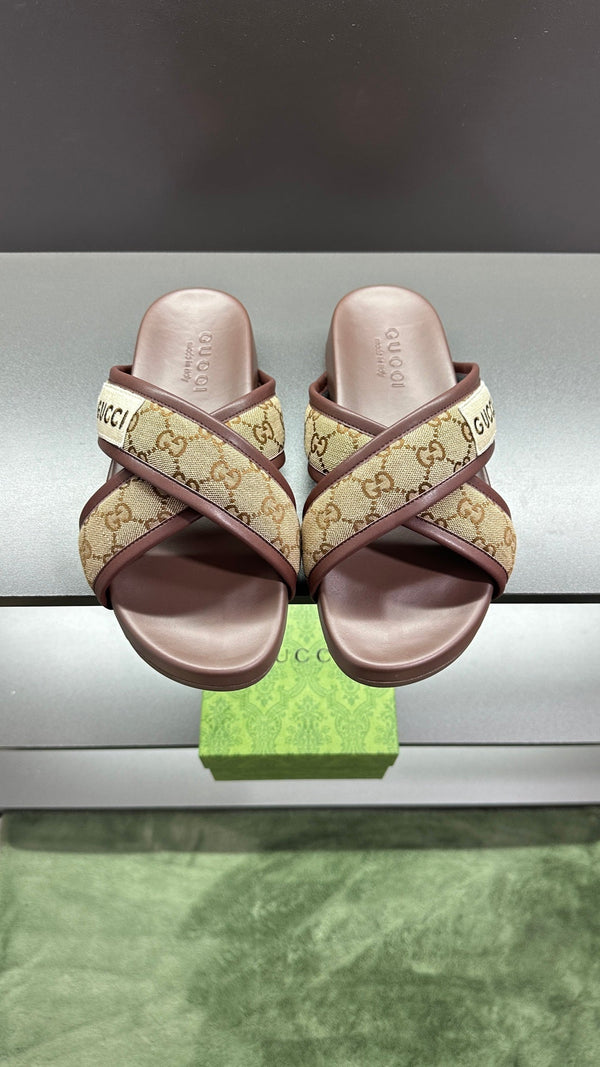 GG Men's Sandals Brown Polyester Leather 547243