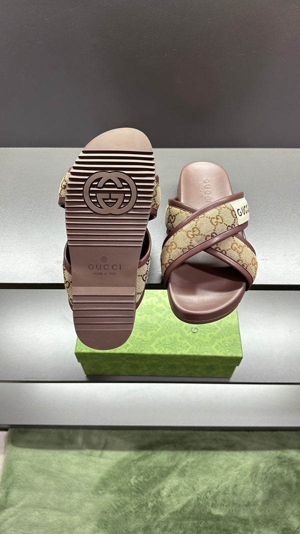 GG Men's Sandals Brown Polyester Leather 547243