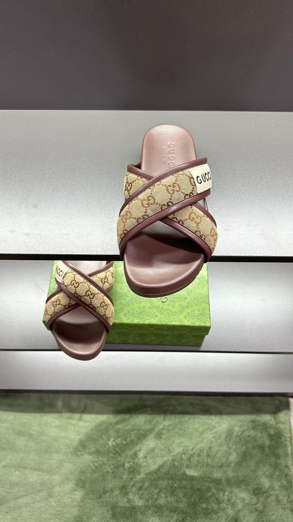 GG Men's Sandals Brown Polyester Leather 547243