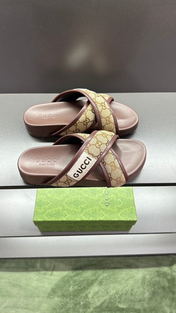 GG Men's Sandals Brown Polyester Leather 547243