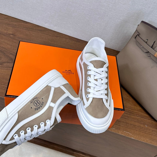 HM Get Sneaker Olive Gray White Suede Cowhide 543793