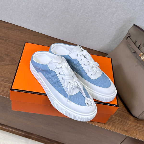 HM Deep Sneaker White Blue Cowhide Fabric 543802