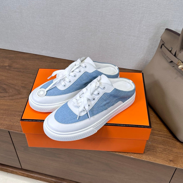 HM Deep Sneaker White Blue Cowhide Fabric 543802