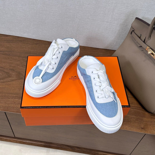 HM Deep Sneaker White Blue Cowhide Fabric 543802